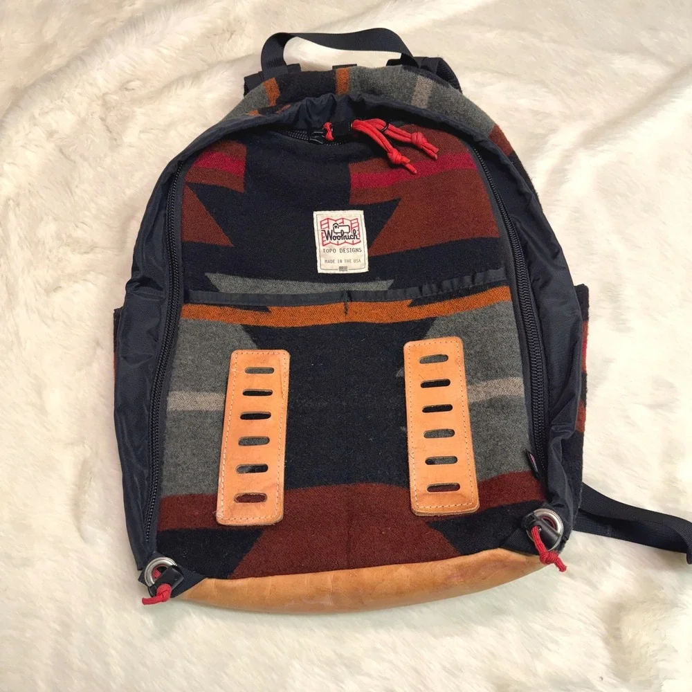 Woolrich x Topo Designs Backpack Gorpcore Multicolor Wool Leather USA Made